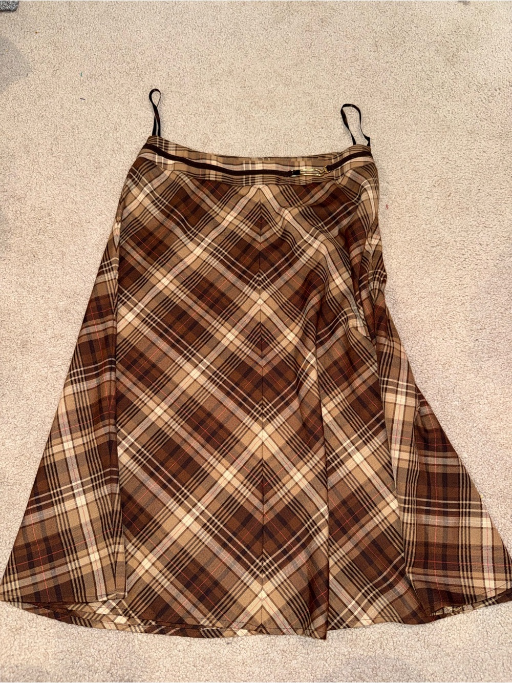 Jones Wear Brown and Cream Plaid A-Line Skirt
